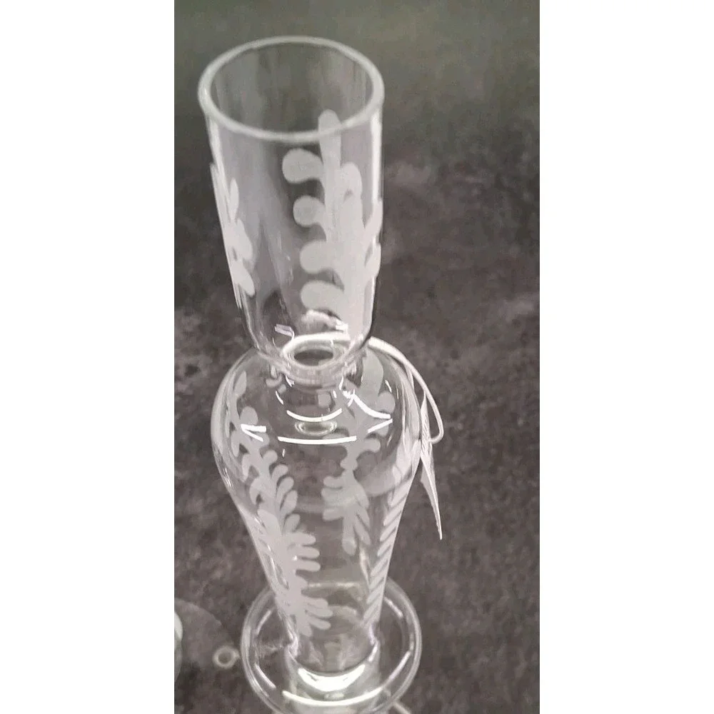 Pottery Barn Set of (2) Etched Glass Taper Candle Holders 13 Inches Tall NWT